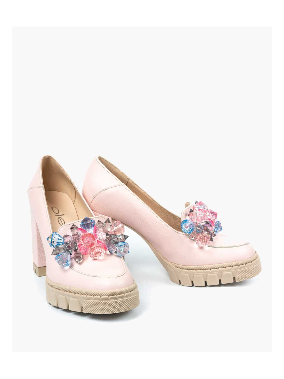 Różowe półbuty damskie skórzane