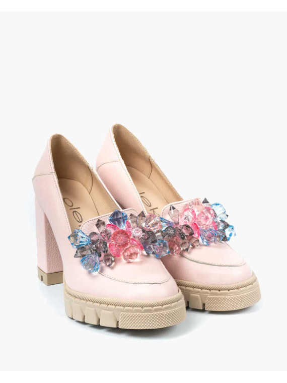 Różowe półbuty damskie skórzane