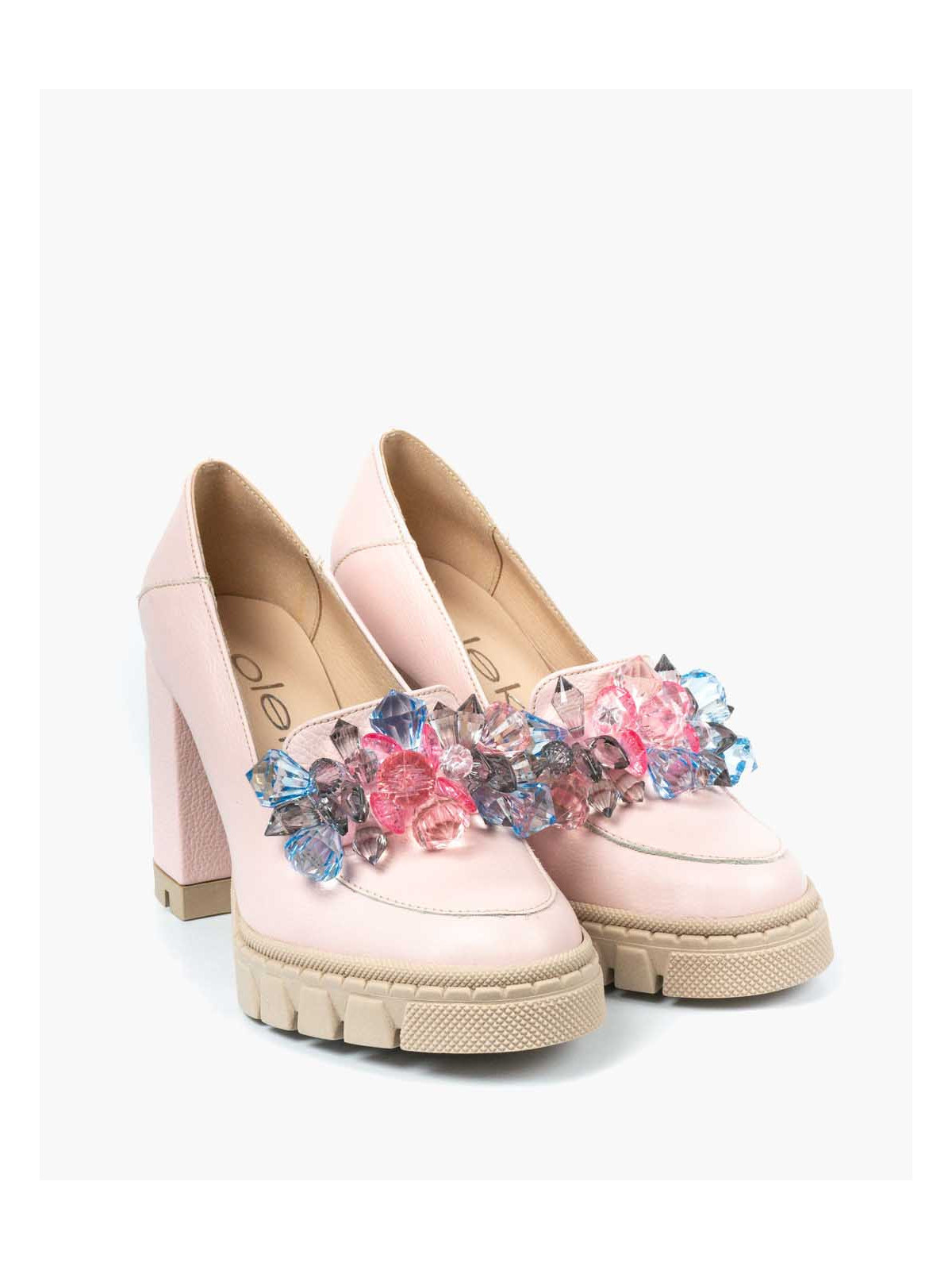 Różowe półbuty damskie skórzane