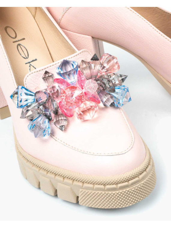 Różowe półbuty damskie skórzane