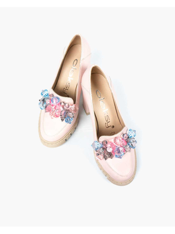 Różowe półbuty damskie skórzane