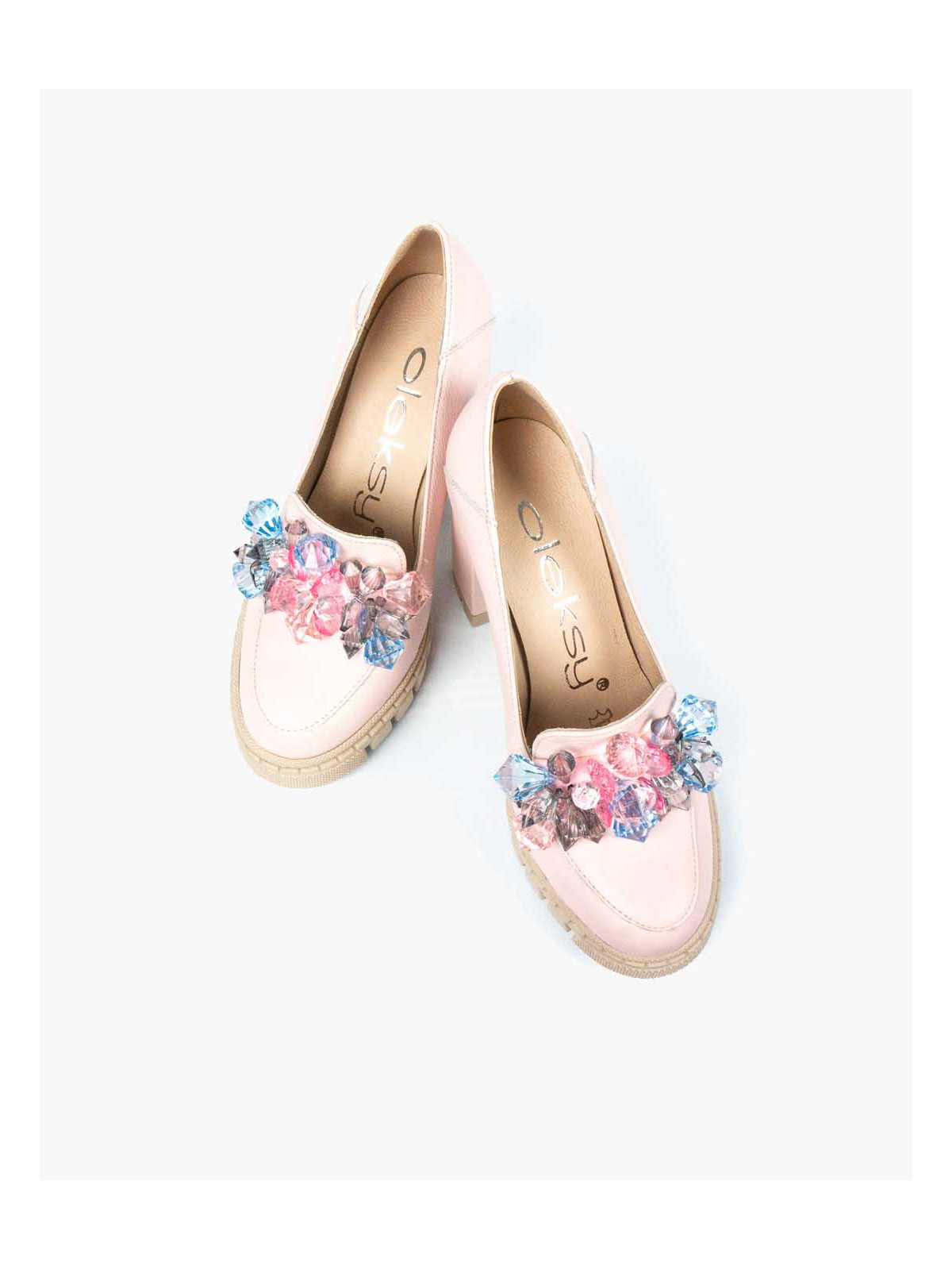 Różowe półbuty damskie skórzane