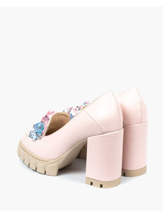 Różowe półbuty damskie skórzane