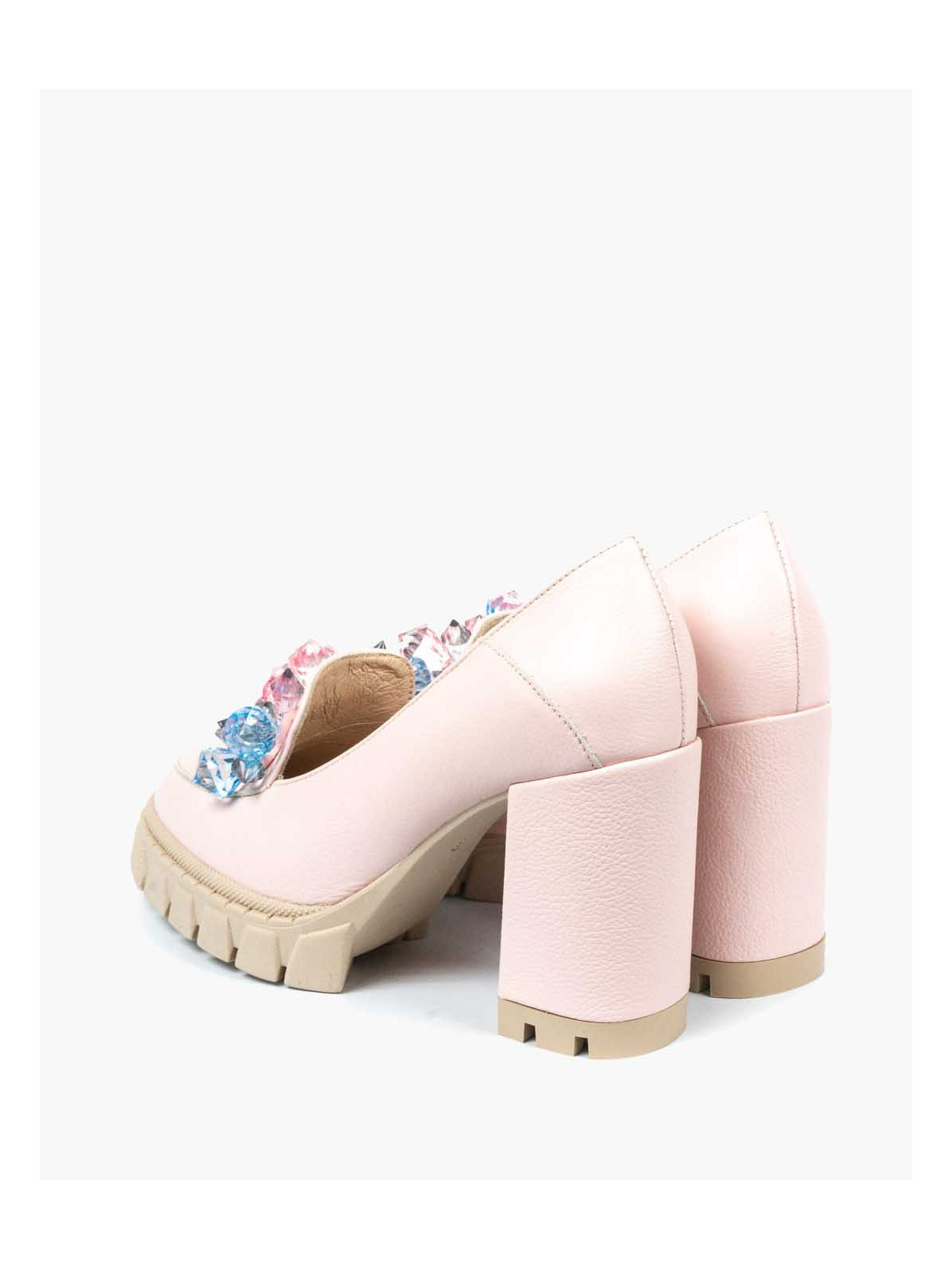 Różowe półbuty damskie skórzane