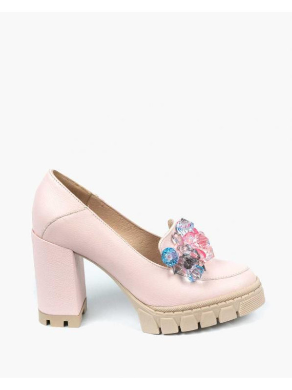 Różowe półbuty damskie skórzane