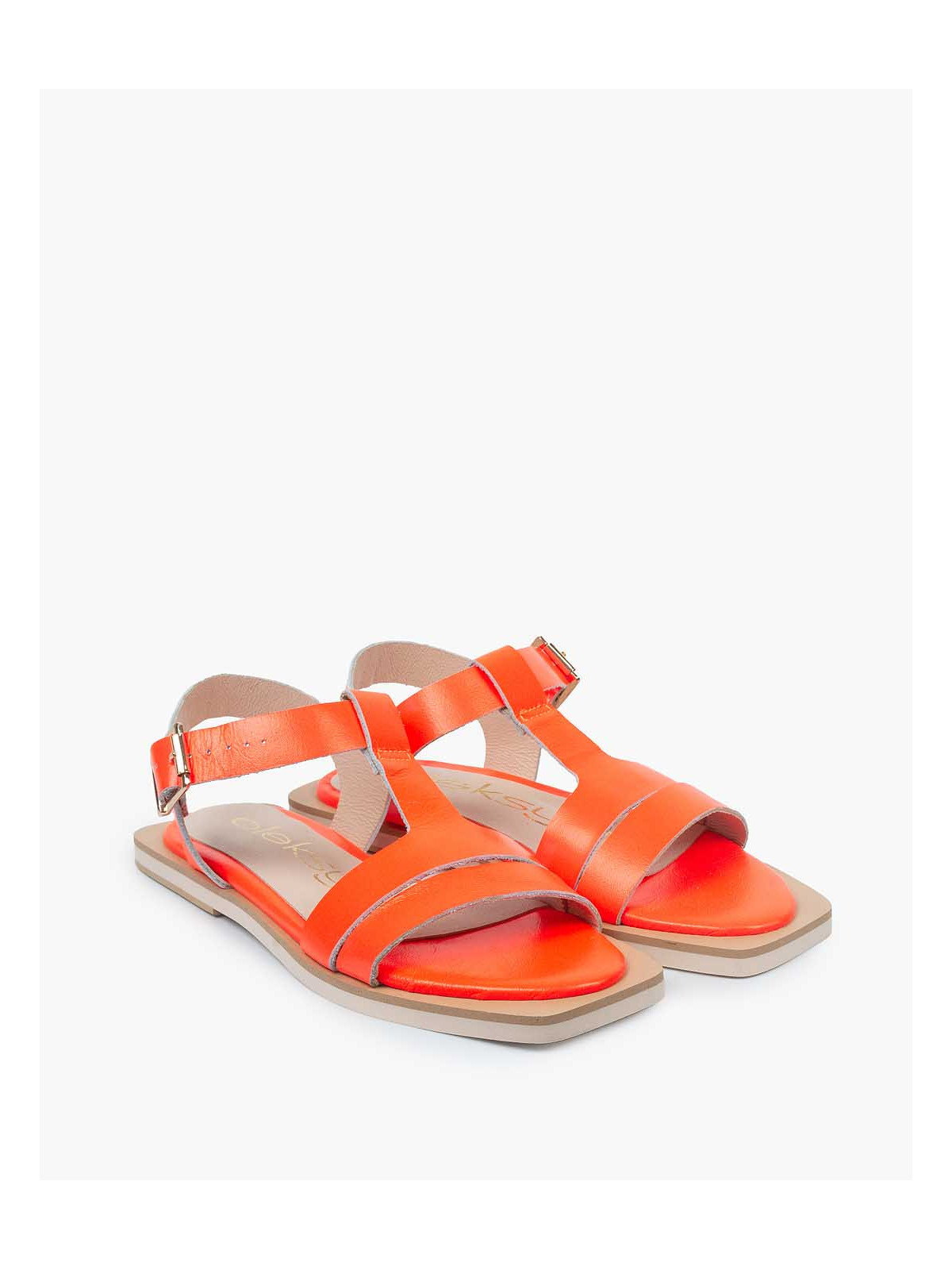 Pomarańczowe sandały damskie skórzane