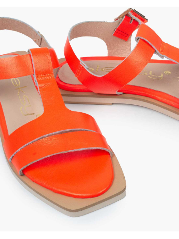 Pomarańczowe sandały damskie skórzane