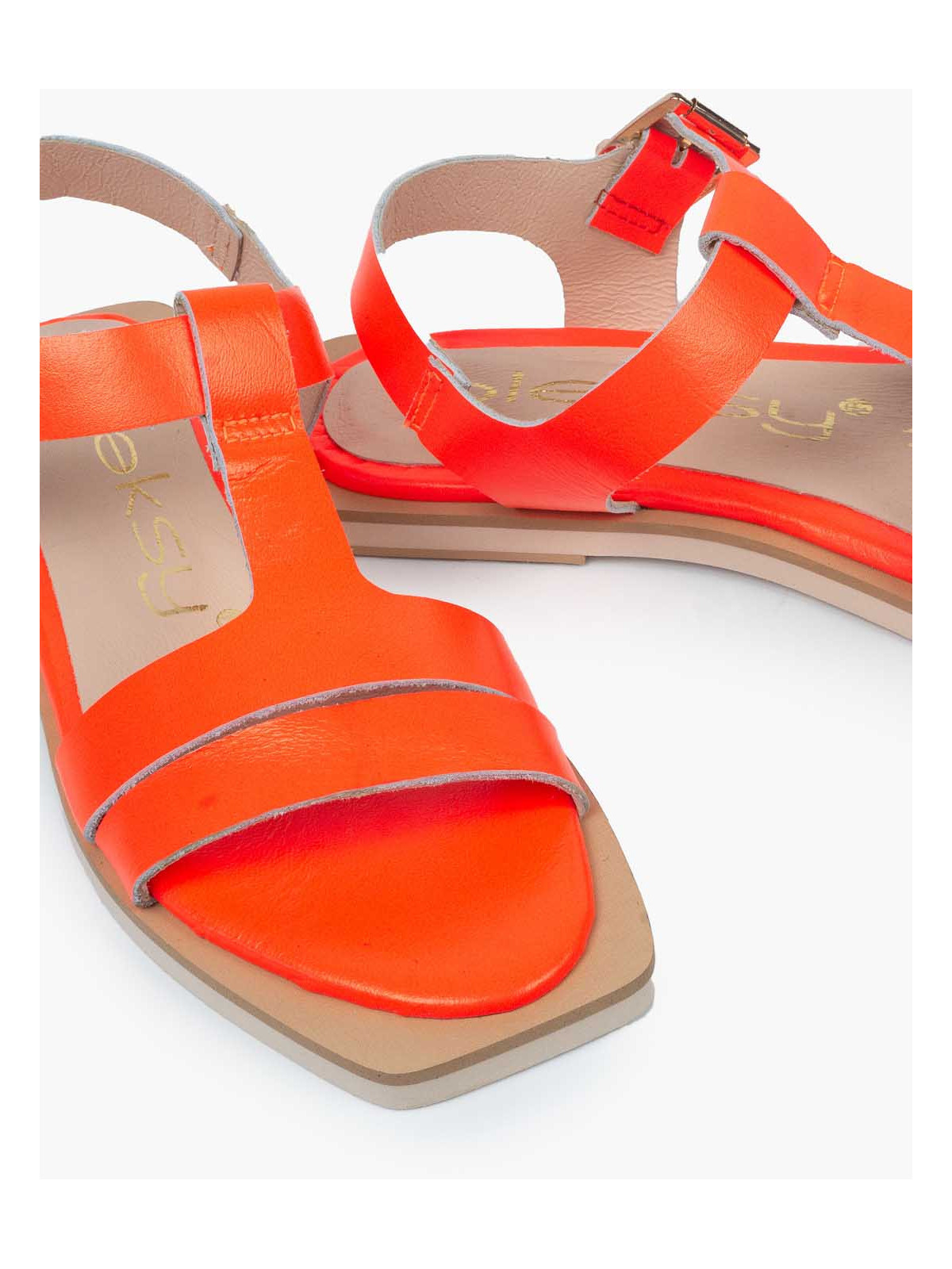 Pomarańczowe sandały damskie skórzane