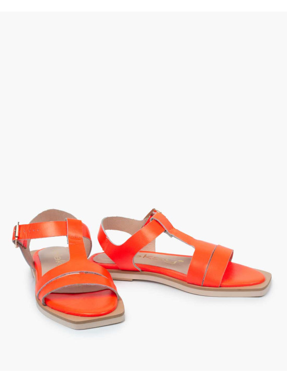 Pomarańczowe sandały damskie skórzane