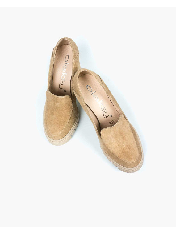 Beżowe półbuty damskie skórzane