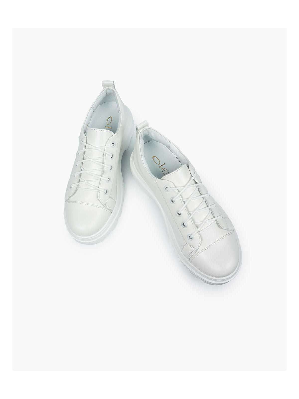 Białe trapery damskie skórzane