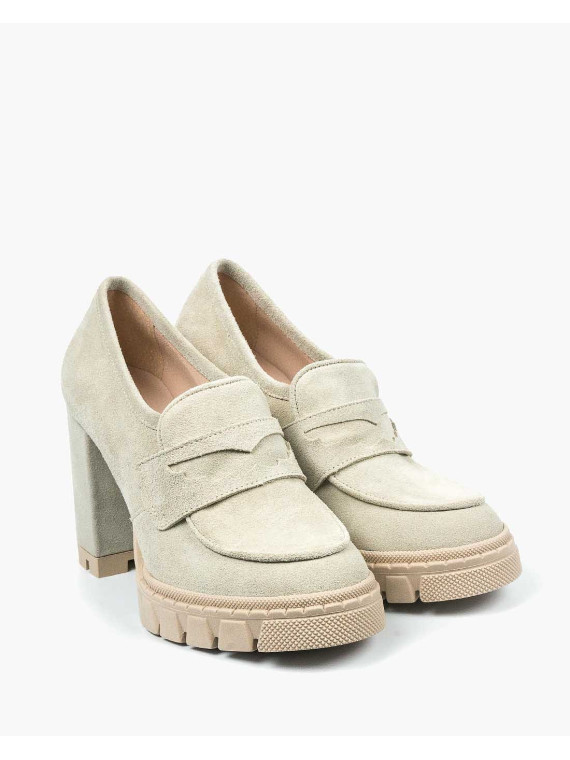 Beżowe półbuty damskie skórzane