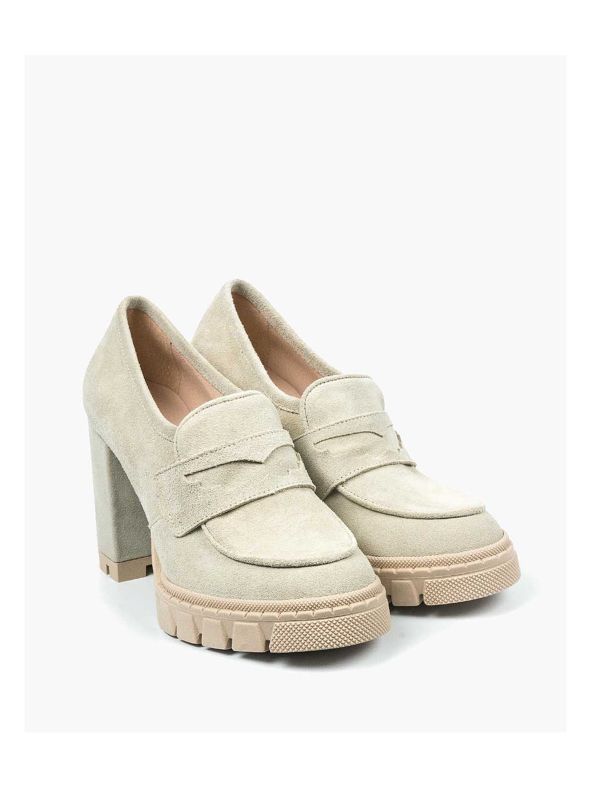 Beżowe półbuty damskie skórzane