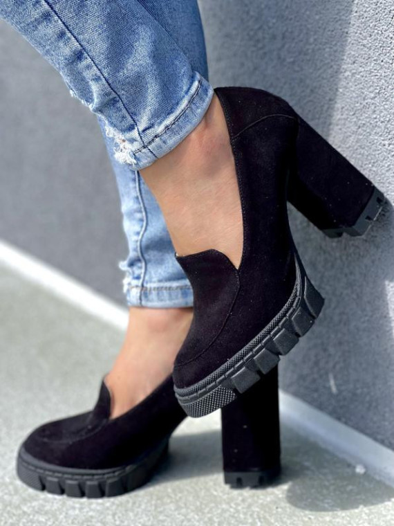 Czarne półbuty damskie skórzane