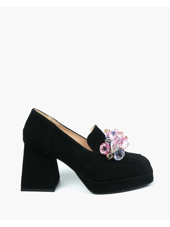 Czarne półbuty damskie skórzane