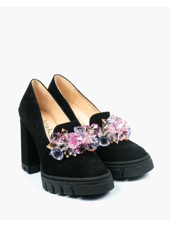 Czarne półbuty damskie skórzane