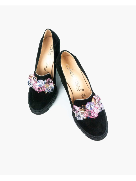 Czarne półbuty damskie skórzane