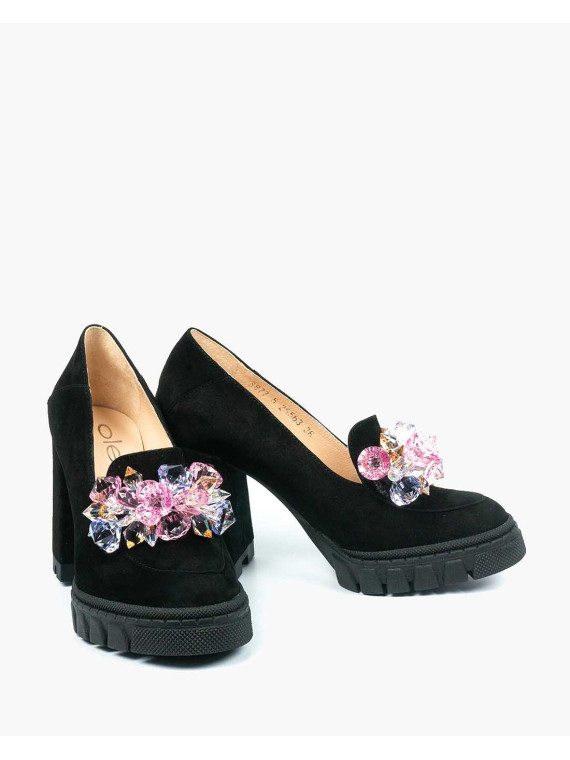 Czarne półbuty damskie skórzane