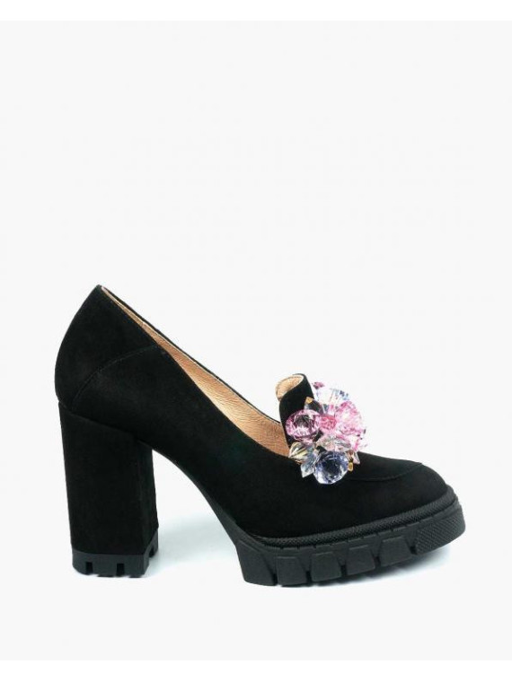 Czarne półbuty damskie skórzane