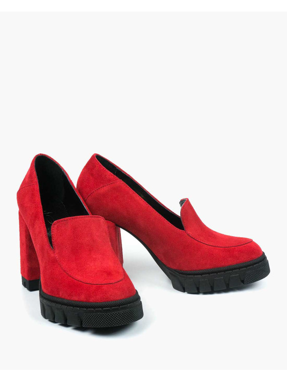 Czerwone półbuty damskie skórzane