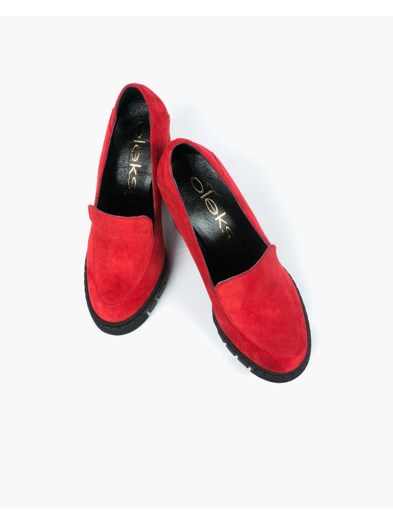 Czerwone półbuty damskie skórzane