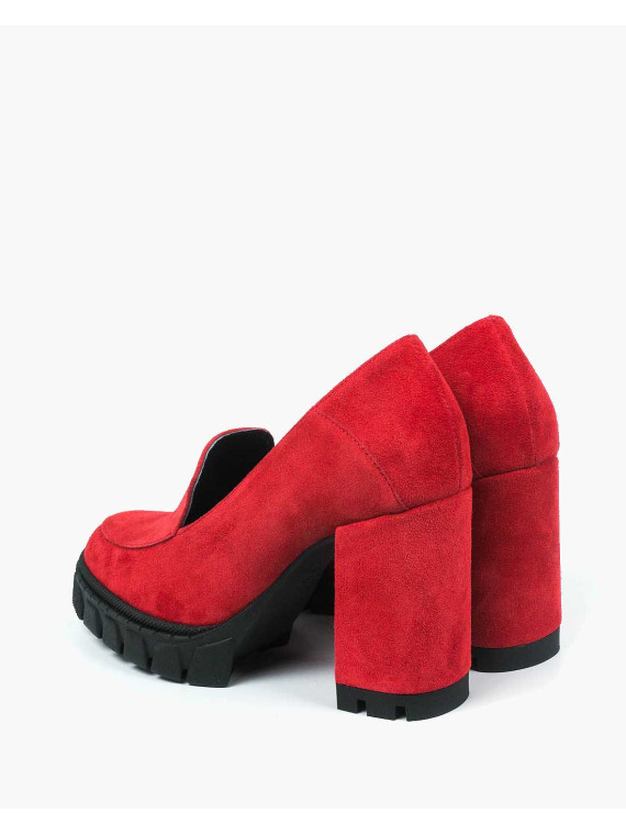 Czerwone półbuty damskie skórzane