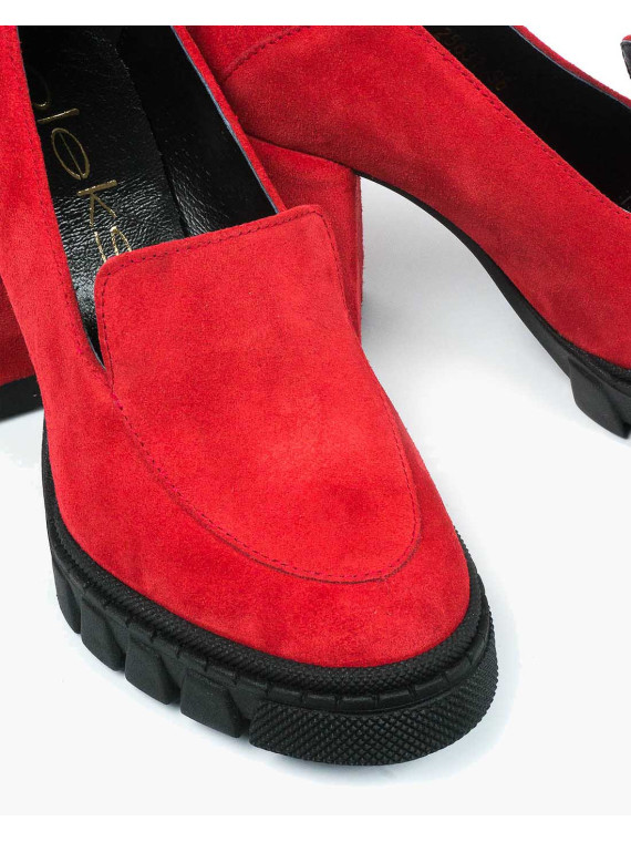 Czerwone półbuty damskie skórzane