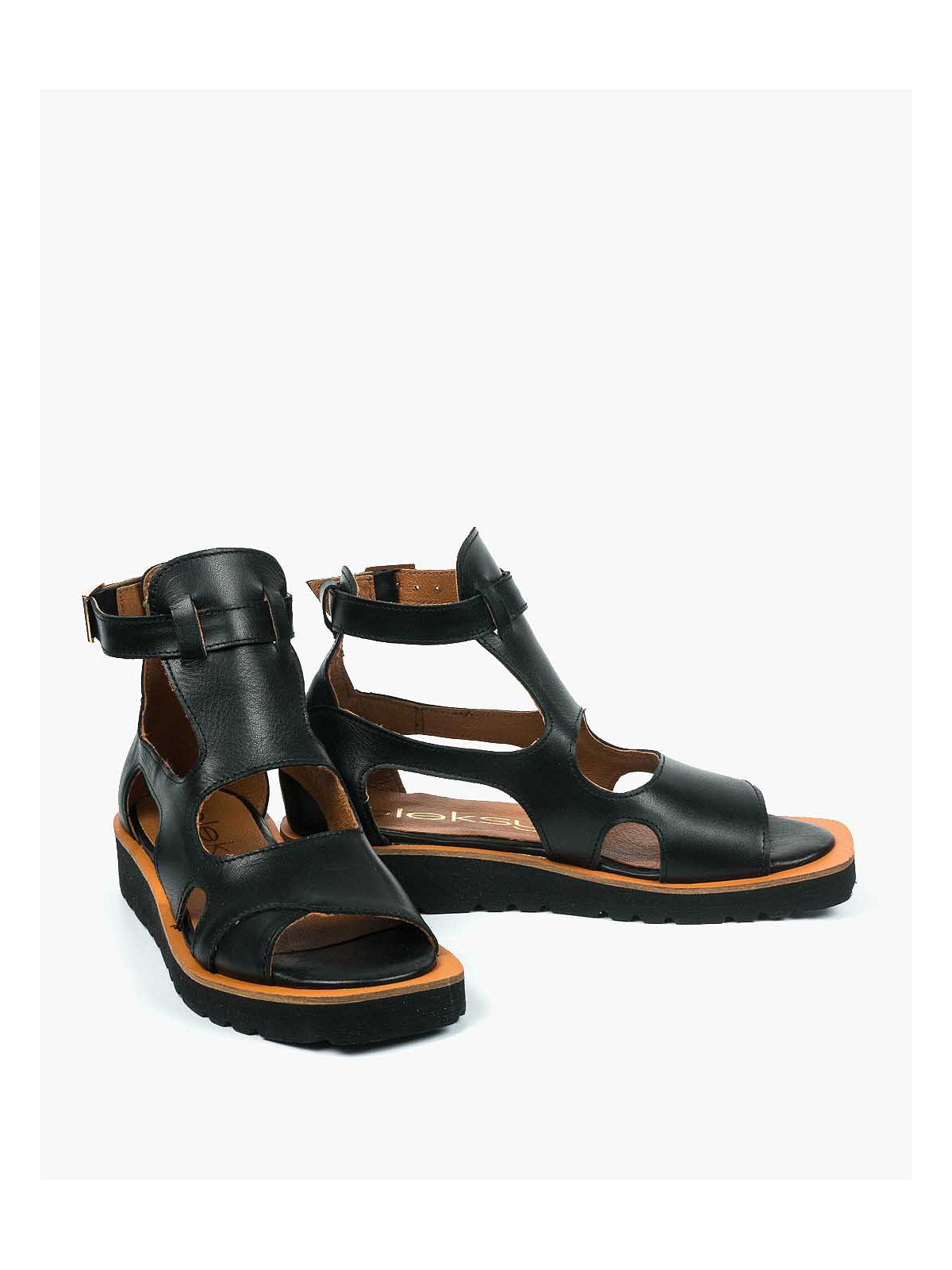 Czarne sandały damskie skórzane