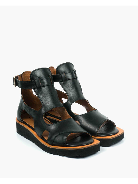 Czarne sandały damskie skórzane