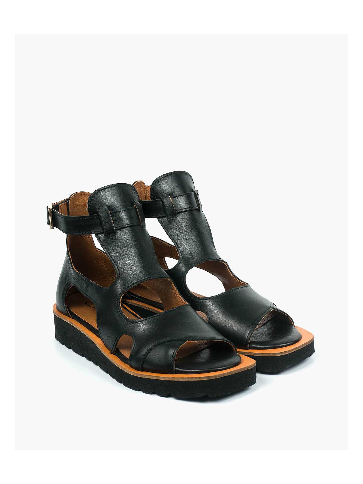 Czarne sandały damskie skórzane