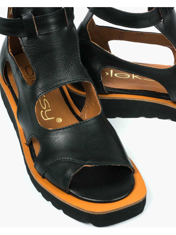 Czarne sandały damskie skórzane