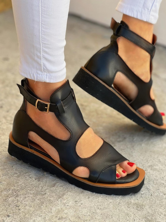 Czarne sandały damskie skórzane