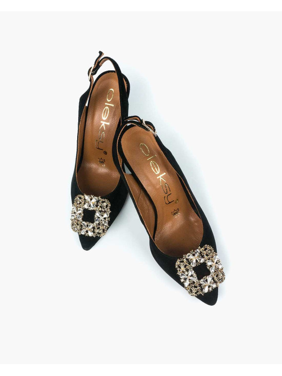 Czarne czółenka damskie skórzane