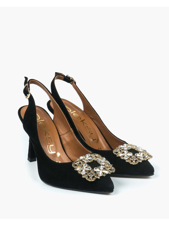 Czarne czółenka damskie skórzane