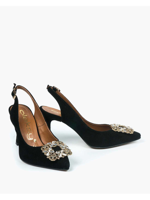 Czarne czółenka damskie skórzane