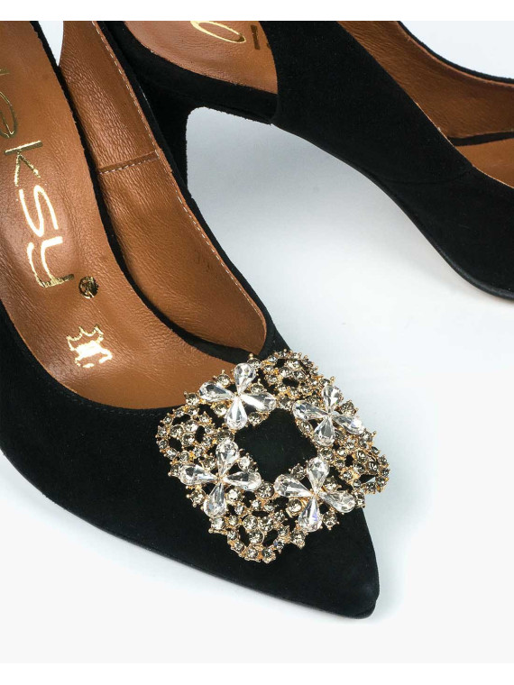 Czarne czółenka damskie skórzane