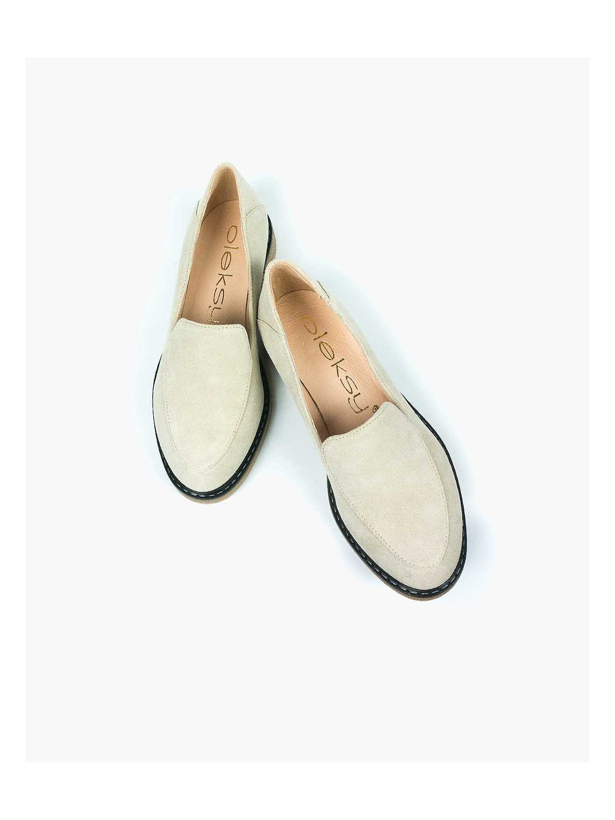 Beżowe mokasyny damskie skórzane