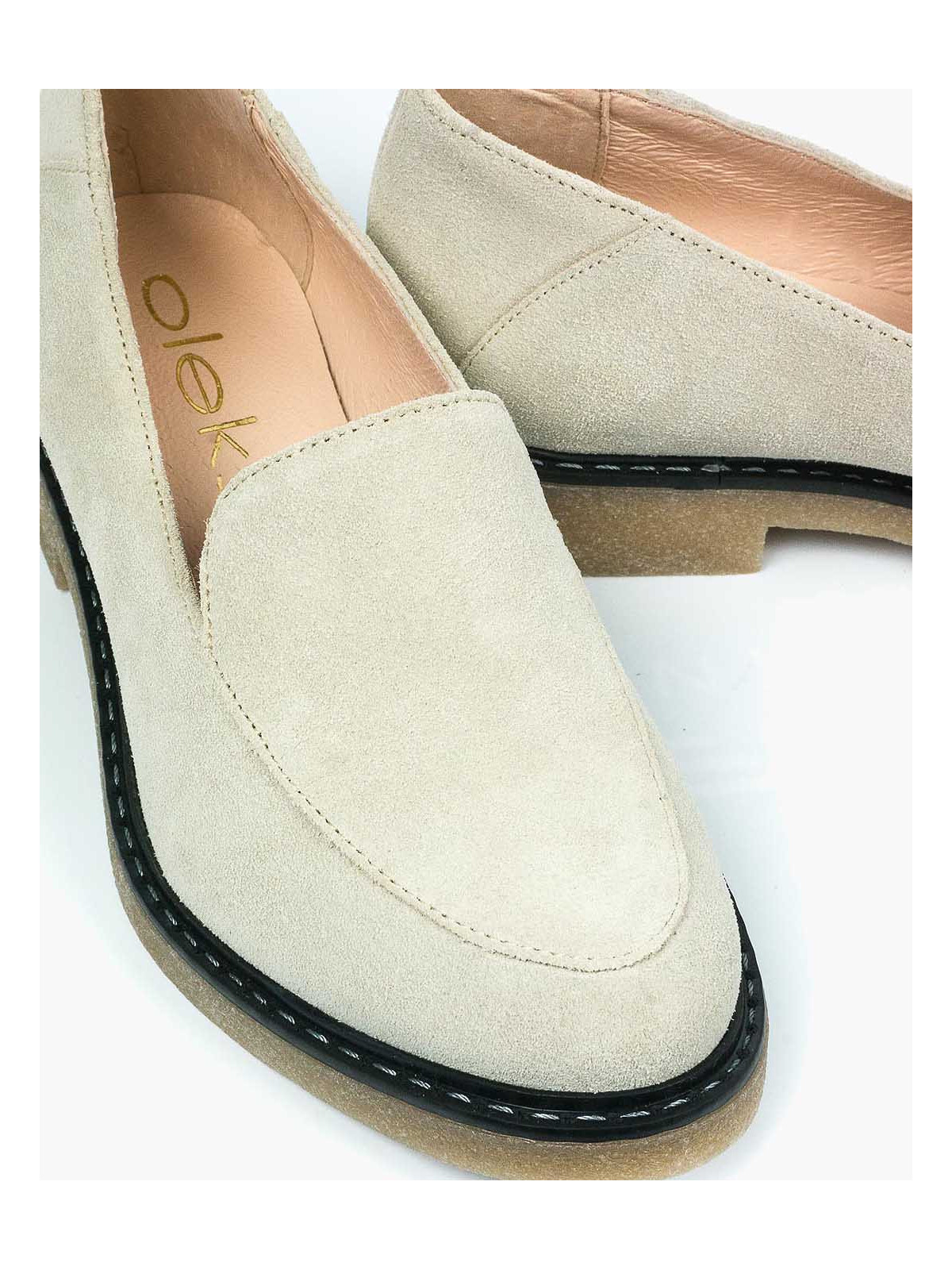 Beżowe mokasyny damskie skórzane