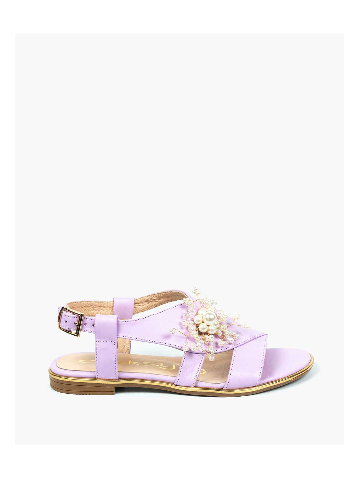 Fioletowe sandały damskie skórzane