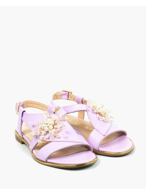 Fioletowe sandały damskie skórzane