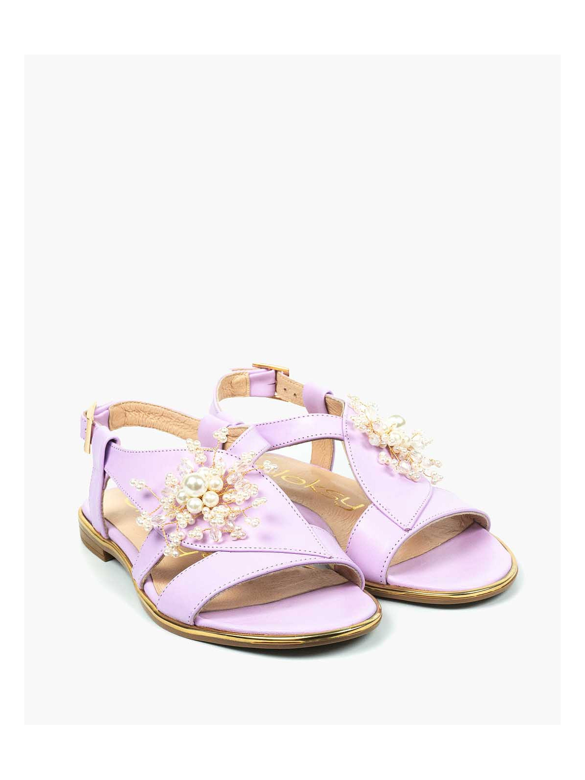 Fioletowe sandały damskie skórzane