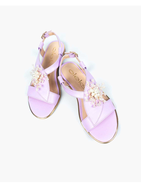 Fioletowe sandały damskie skórzane