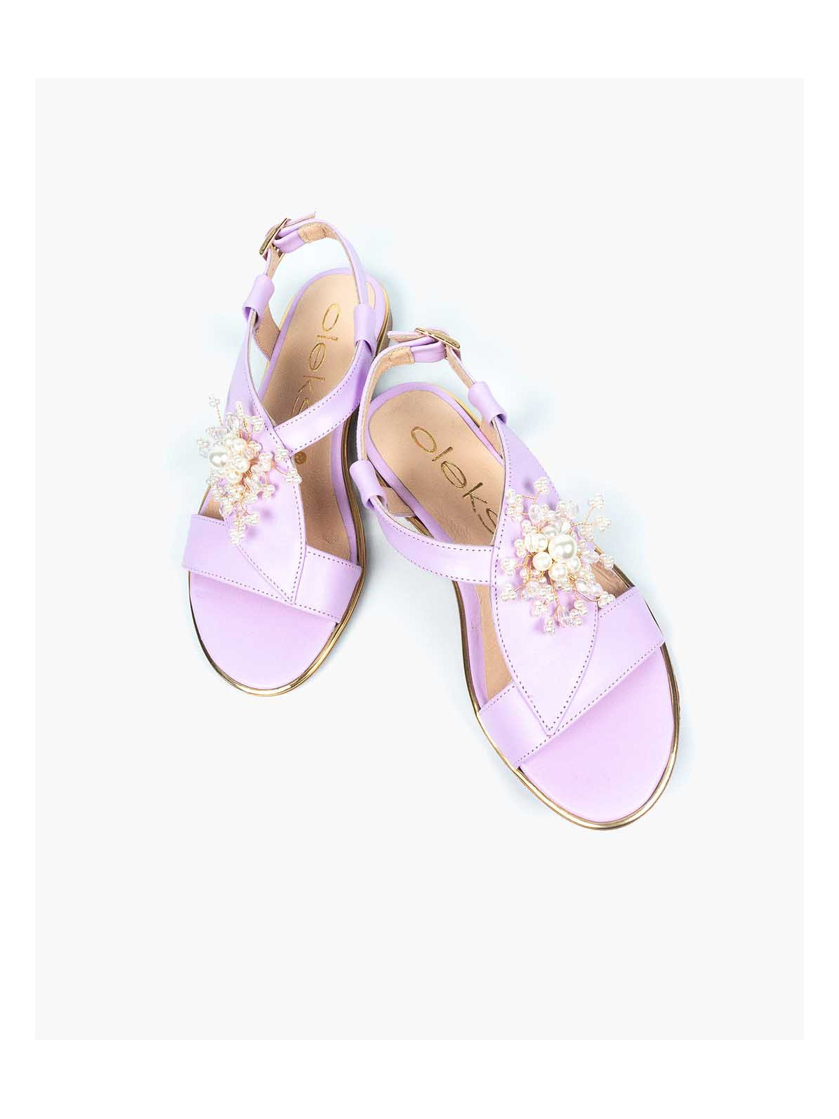 Fioletowe sandały damskie skórzane