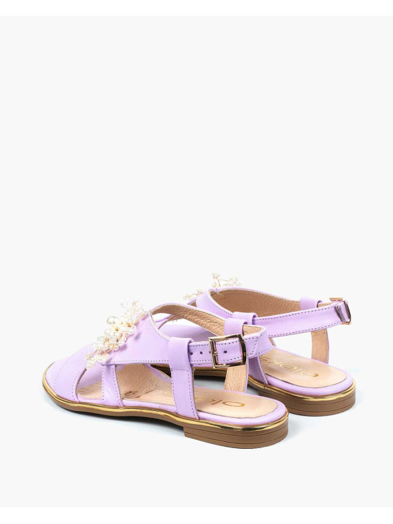 Fioletowe sandały damskie skórzane