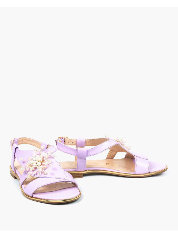 Fioletowe sandały damskie skórzane