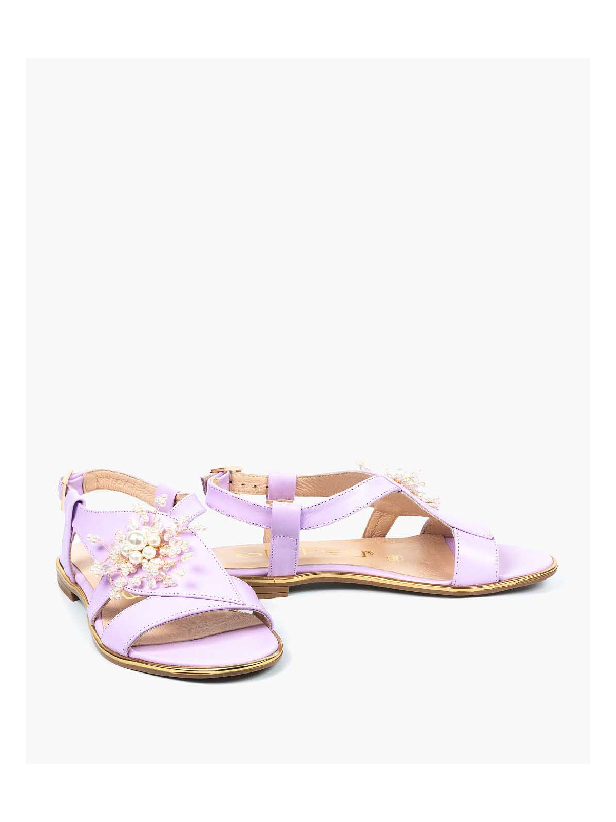 Fioletowe sandały damskie skórzane