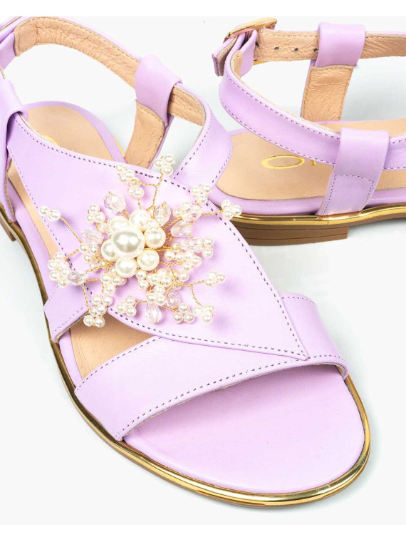 Fioletowe sandały damskie skórzane