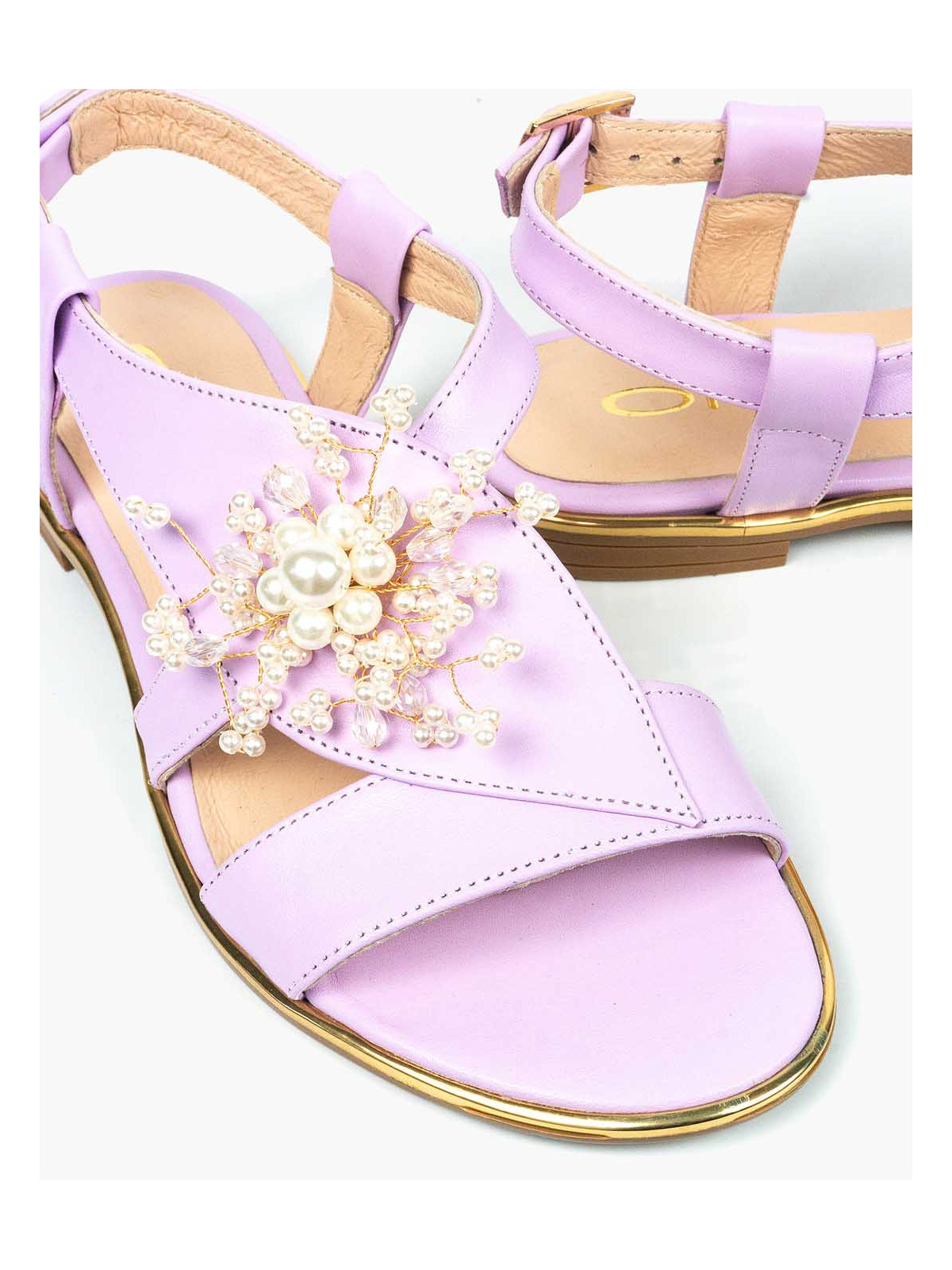 Fioletowe sandały damskie skórzane