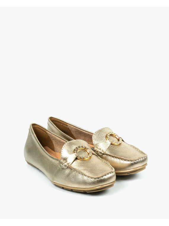 Złote mokasyny damskie skórzane