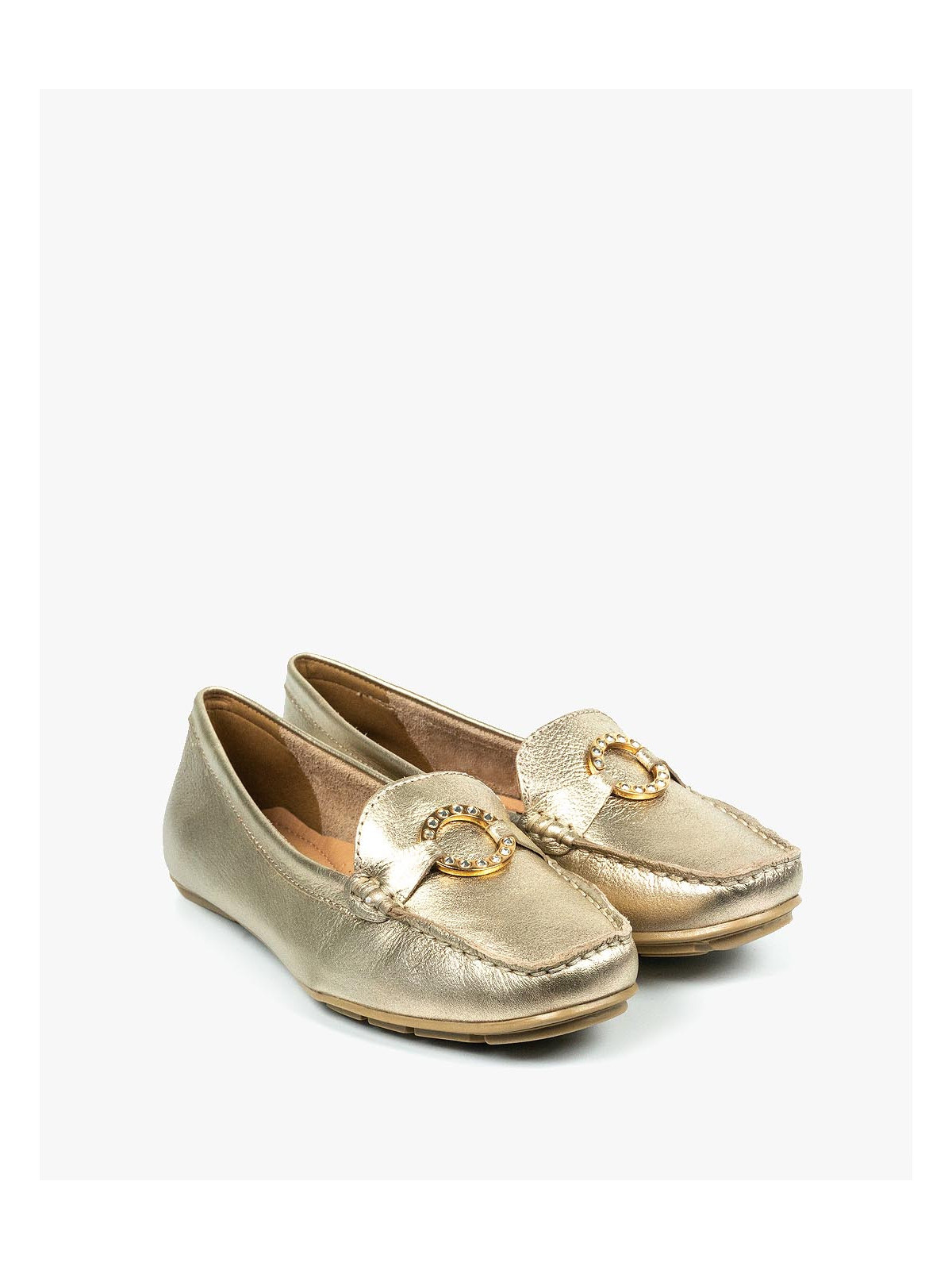 Złote mokasyny damskie skórzane
